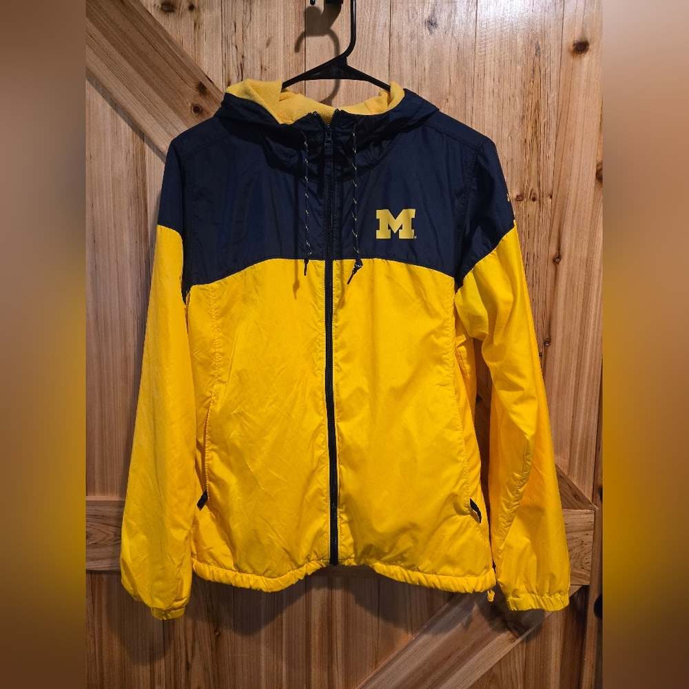 Columbia Michigan Yellow Fleece Lined Windbreaker Jacket Medium
